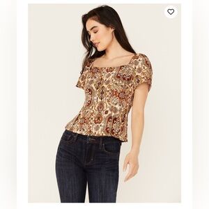 Idyllwind Women's Slaydon Tapestry Print Short Sleeve Shirt Medium Bohemian